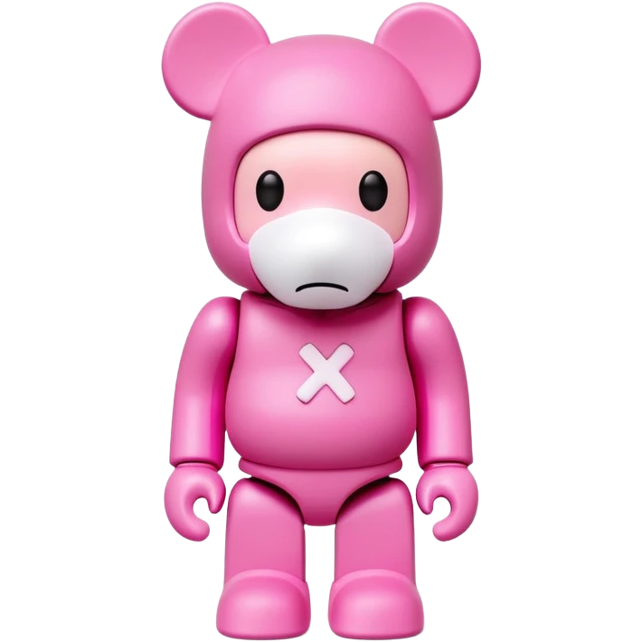 Bearbrick figure with KAWS X eyes wearing a pink balaclava, simplified toy bear shape with articulated limbs emoji