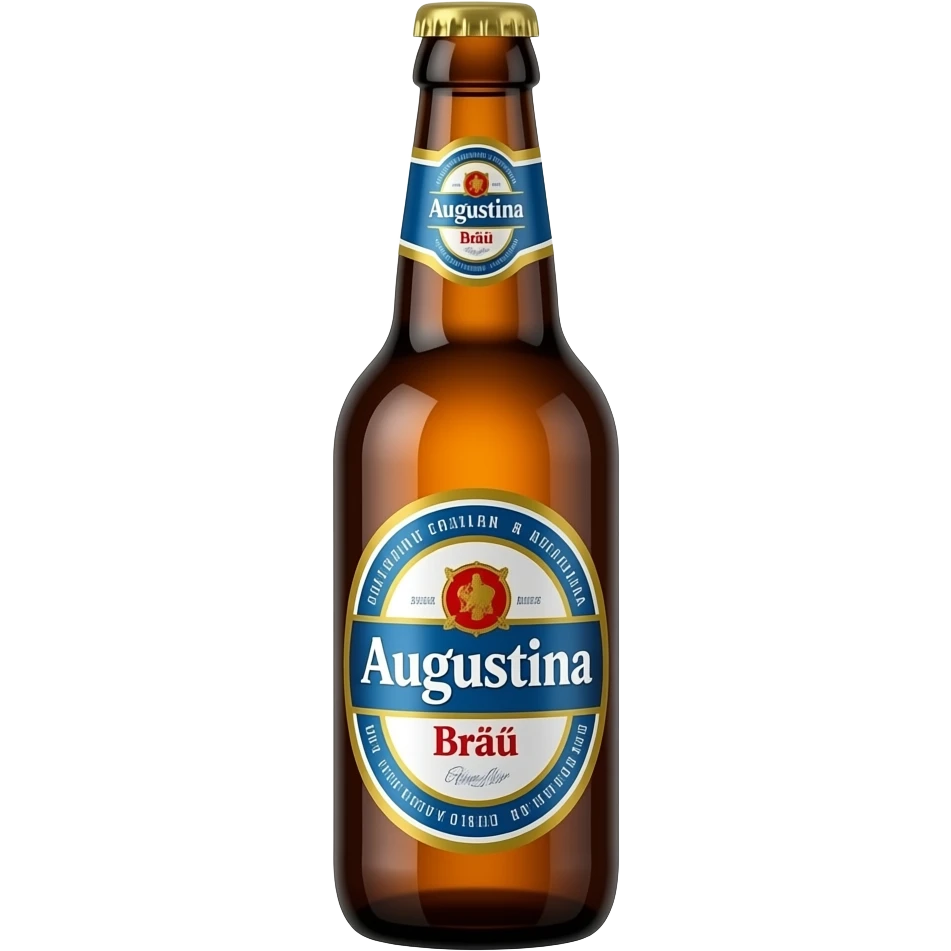 a botle of beer with the augustina bräu logo on it emoji