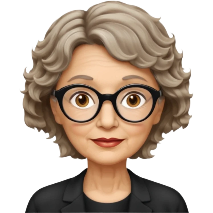 woman 70 years old, short dark blonde weavy hair, brown eyes and round dark glasses emoji