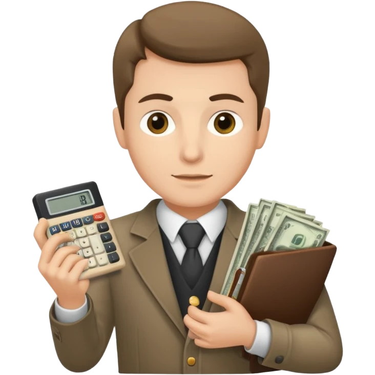 finanzwirt mit geld und taschenrechner in den händen emoji