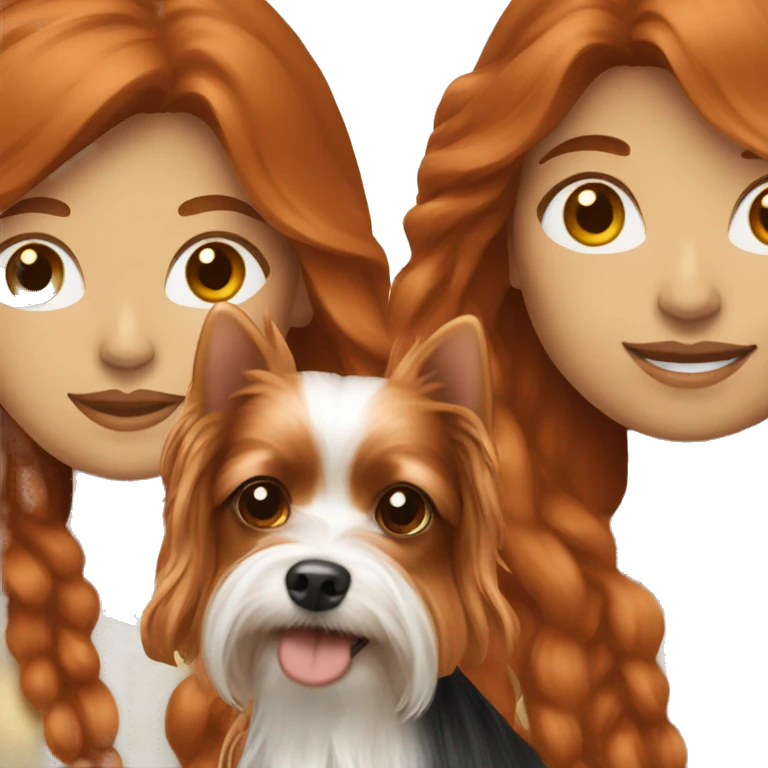 Redhead woman with long hair holding a Yorkie dog emoji