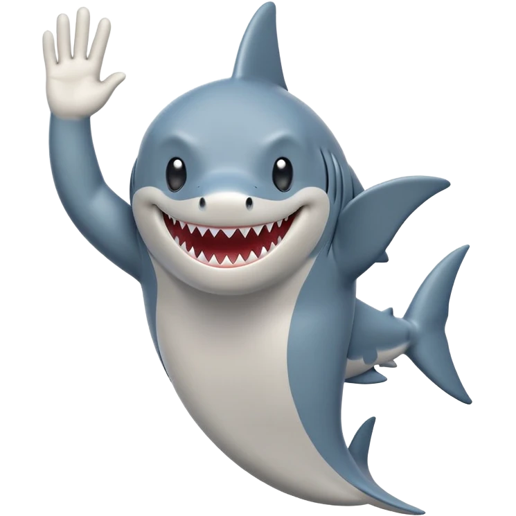 anthropomorphised shark walking upright waving hand emoji
