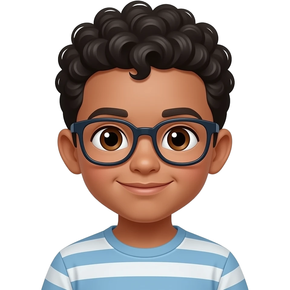 Niño pequeño gafas pelo rizado negro ojos marrones emoji