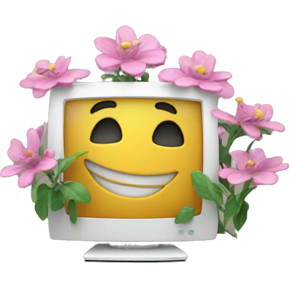3D, computer with flowers growing from it emoji