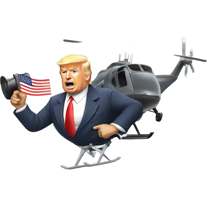 Donald Trump flying a helicopter saying vote with a megaphone emoji