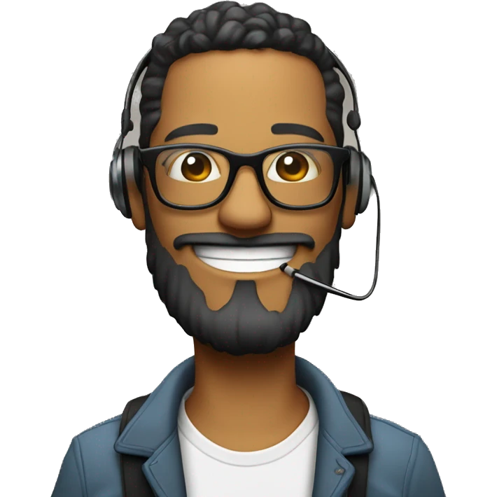 A streamer in cartoon style that smokes dab with a beard glasses and headphones that is saying hi emoji