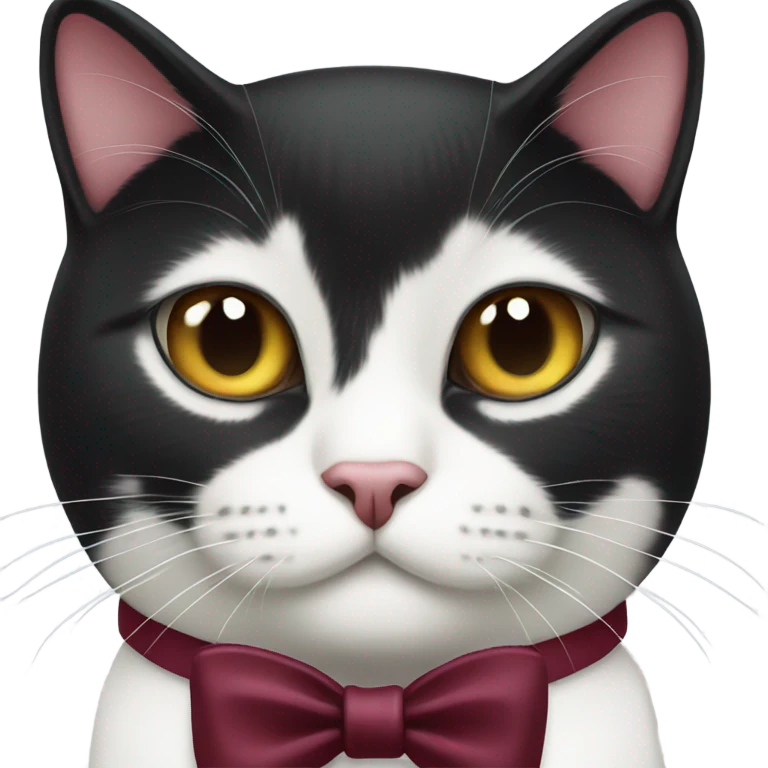 Tuxedo cat with burgundy bow emoji