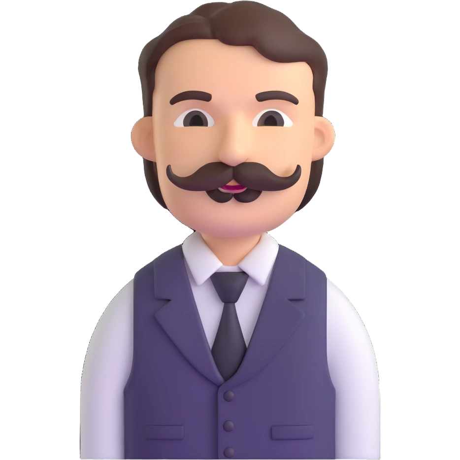 The neighbor character from Hello Neighbor game with mustache and vest emoji