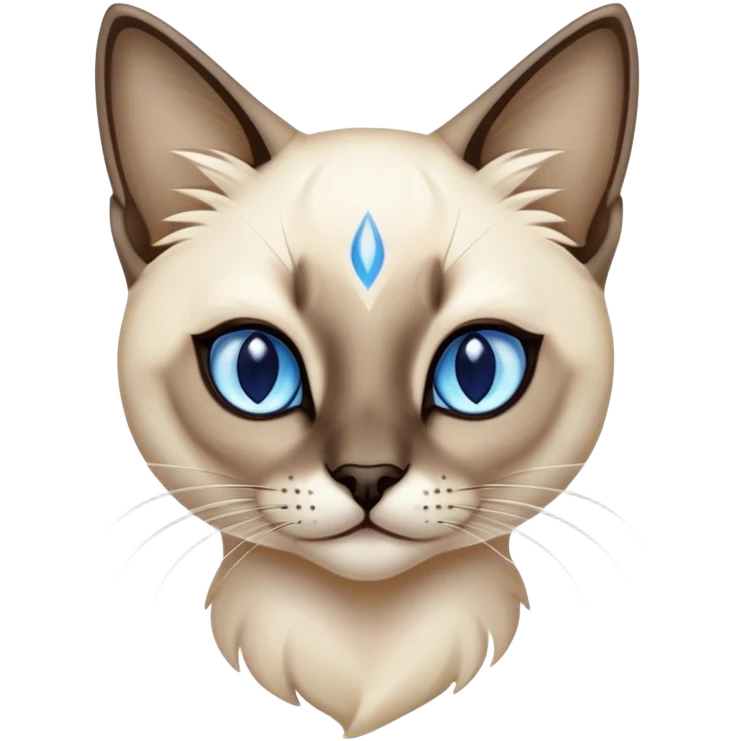 Cinematic Noble Siamese Cat Portrait Emoji, Poised and regal, with sleek cream-colored fur and striking dark points on the ears, face, paws, and tail, piercing sapphire-blue eyes, Simplified yet sharp and sophisticated features, highly detailed, glowing with a soft, dignified glow, high shine, intelligent and graceful, stylized with an air of elegance, focused and attentive, soft glowing outline, capturing the essence of a watchful and refined feline, so majestic it feels as though it could glide across the screen with effortless confidence! emoji