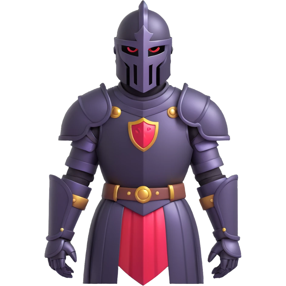Black Knight from Fortnite, 3D emoji style, shiny armor, expressive face, cartoonish proportions emoji