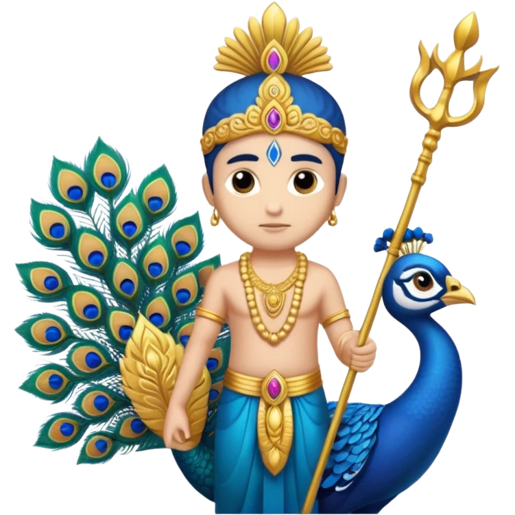 Give Lord murugan with blue peacock and vel staff as keypad emoji give as copy paste sticker in keyboard  emoji