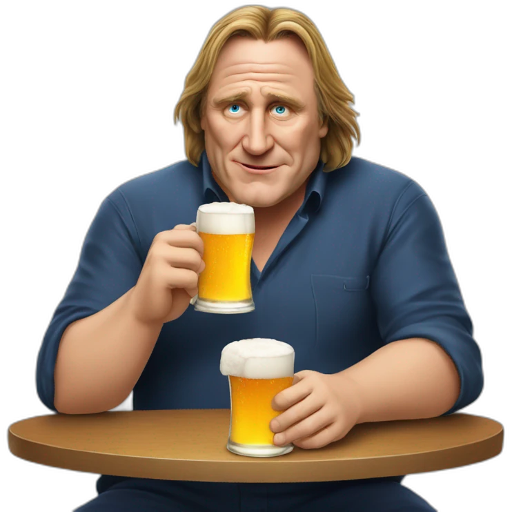 Gérard Depardieu drinking a beer emoji