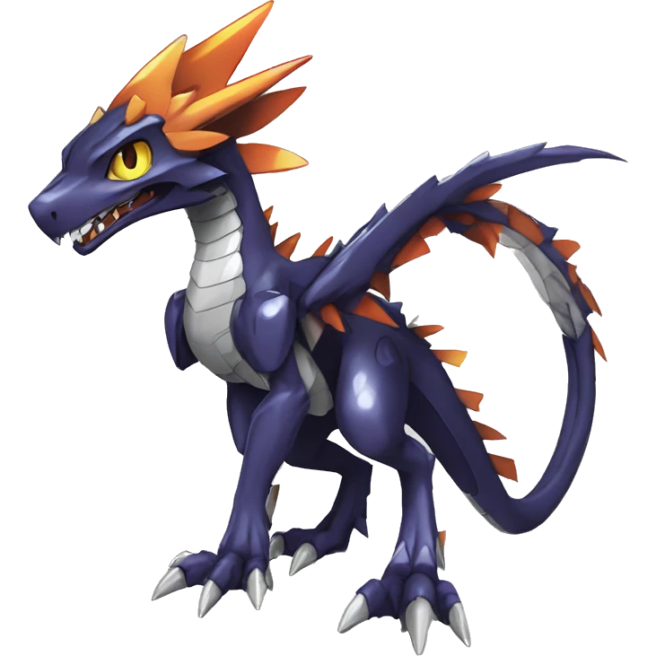  Edgy Shiny Futuristic Digimon-Fakemon-Reptile-Dragon-Sergal full body emoji