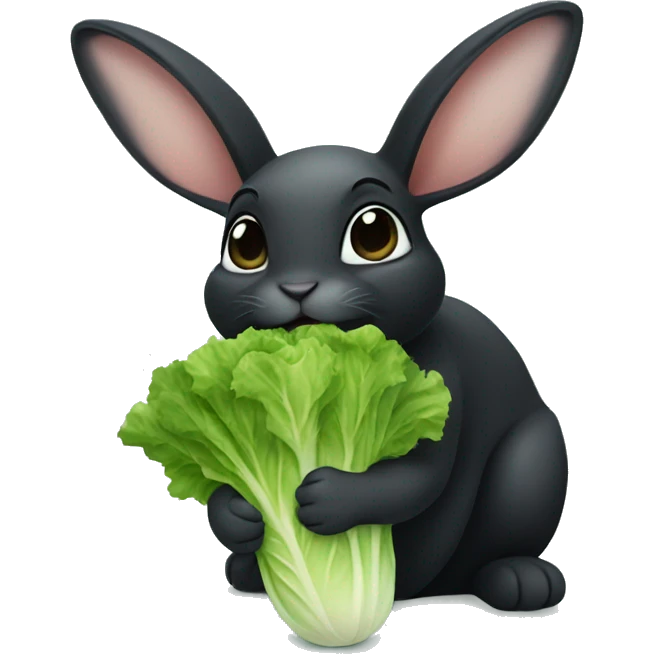 Black bunny eating lettuce emoji