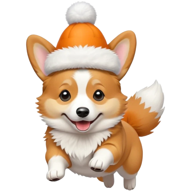 jumping corgi wearing a cute hat emoji
