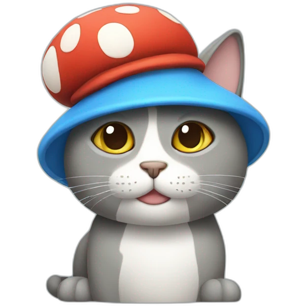 blue cat with a mushroom hat emoji