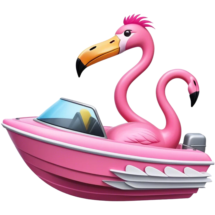 Flamingo driving a power boat emoji