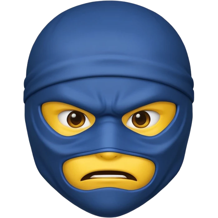 angry ninja face emoji with blue ninja mask, no visible skin, classic emoji yellow face emoji