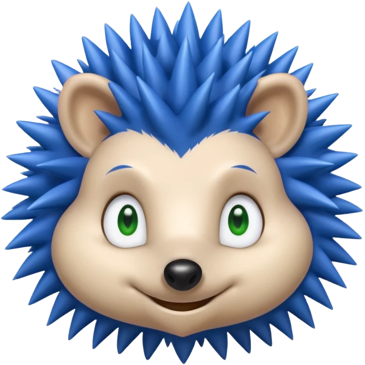 Blue anthropomorphic hedgehog, spiky hair, large green eyes, confident smile. emoji