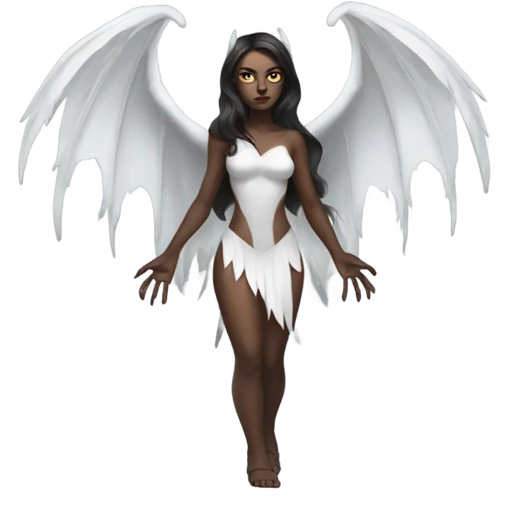 White skin, brunette demon woman with wings full body emoji