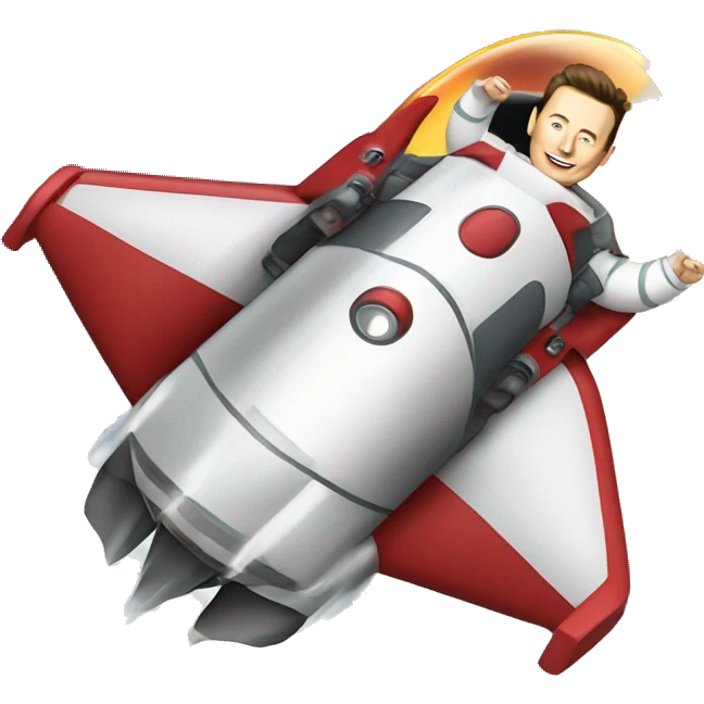 Elon Musk riding on top of a flying space rocket emoji