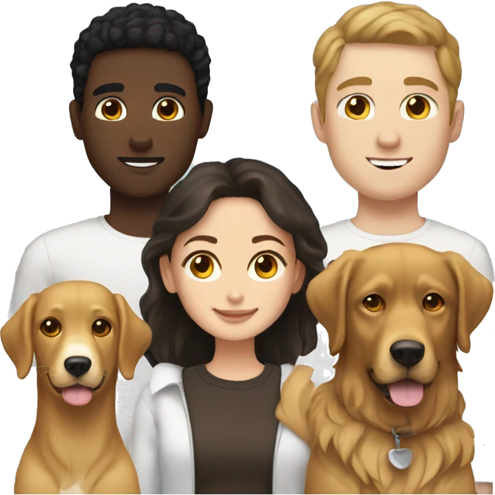 White woman with dark hair and brown eyes with a white man with dark hair and brown eyes and a golden retriever  emoji