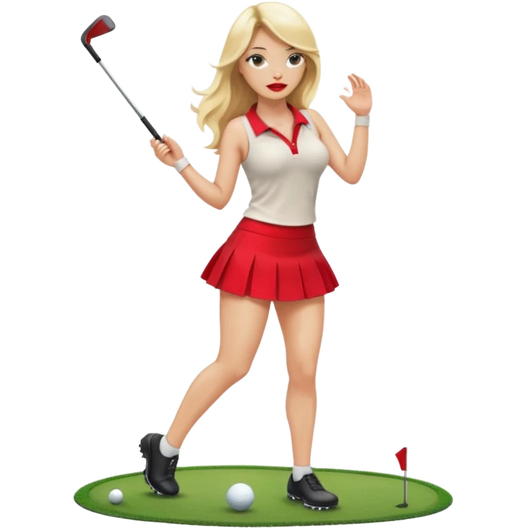 Sexy blond female. Long hair. Red lips. Big boobs. Naked boobs. Short skirt. Playing golf. Sexy pose. Topless. Naked . No clothes  emoji