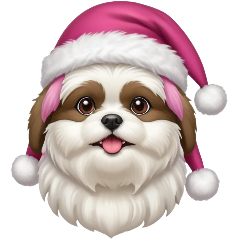 one little all white shih tzu with pink santa hat and one white and black havanese with red santa hat emoji