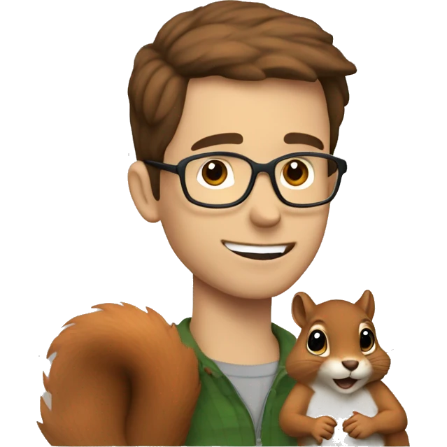 A man with brown hair, glasses and fair skin, feeds a squirrel emoji