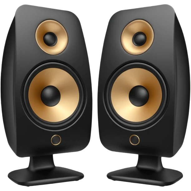 pair of big speakers emoji, deep matte black metal body, circular speaker cones with subtle depth, smooth rounded edges, minimalistic futuristic 3D style, luxury aesthetic emoji