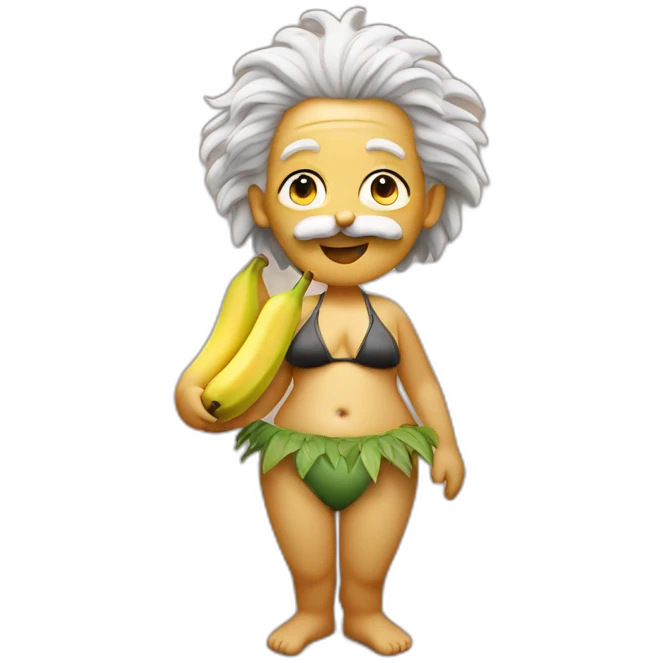 Einstein in bikini on the beach holding a banana no clothes fine emoji