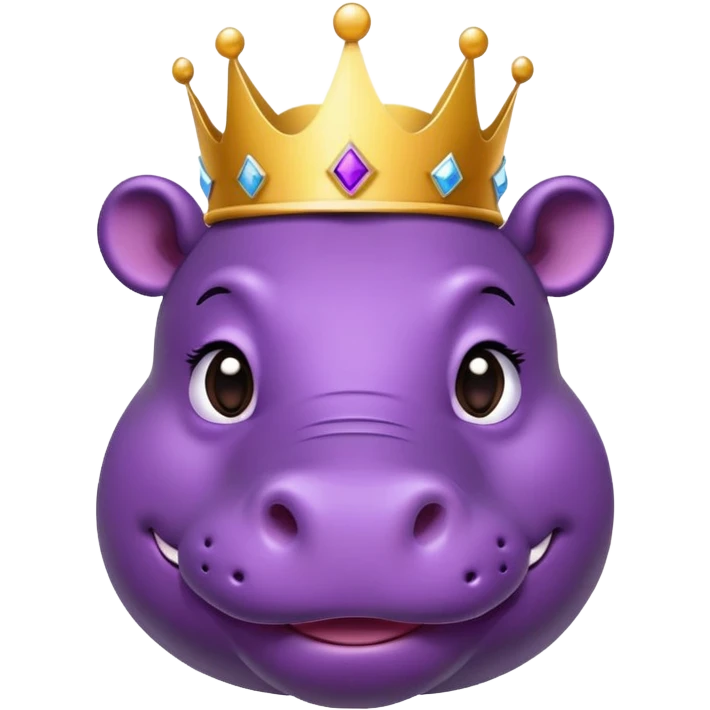 A purple hippo head with a crown and nice smile, head tilted & a wink emoji