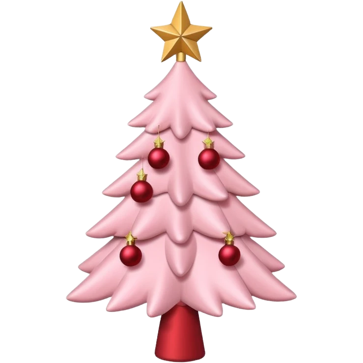 pastel pink christmas tree with red ornaments and star on top emoji