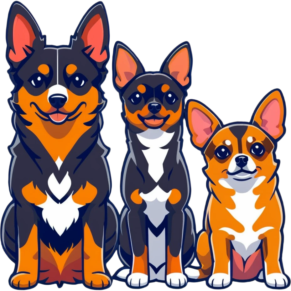 two shepherd dogs and a miniature pinscher Chihuahua together emoji