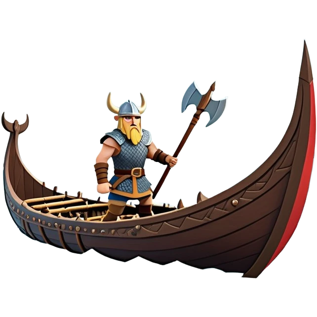 clash-of-clans-aesthetic_-cinematic-viking-longboat, rendered in a flat, bold vector style with minimal shading, featuring a striking dragon-headed prow slicing through icy, churning waters. shields on the side and vikings rowing The longboat’s intricately detailed shields and carved motifs evoke a sense of epic adventure and Nordic might, with billowing sails catching a dramatic, stormy sky backdrop. emoji