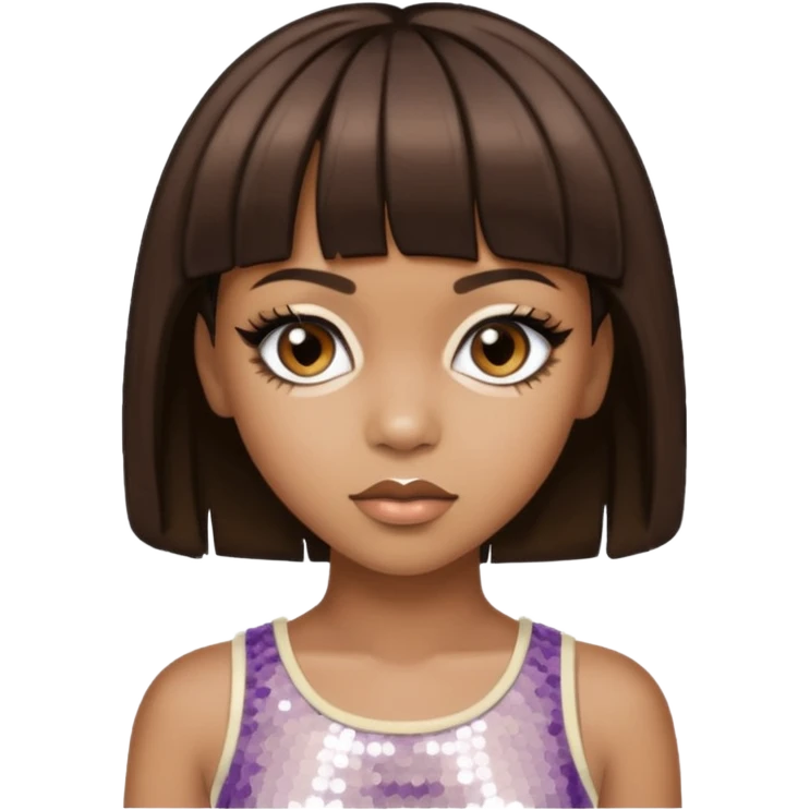 Left Eye from TLC with medium dark brown hair, ivory sequin outfit emoji