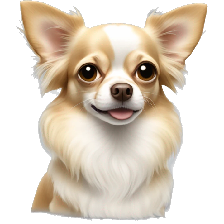 White and sable long haired apple head chihuahua  emoji