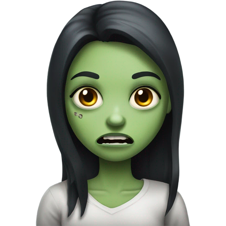 girl zombie with black long hair with teeth and serious face  emoji