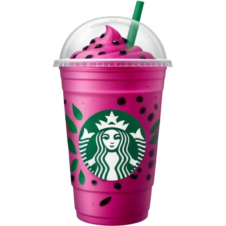 Starbucks dark pink dragonfruit refresher.  opaque lid!! starbucks logo. emoji