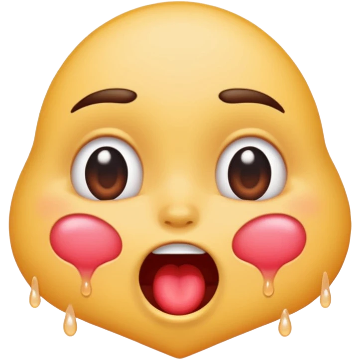 moaning mouth with heart eyes, blushing cheeks, and sweat drops, expressive emoji style emoji