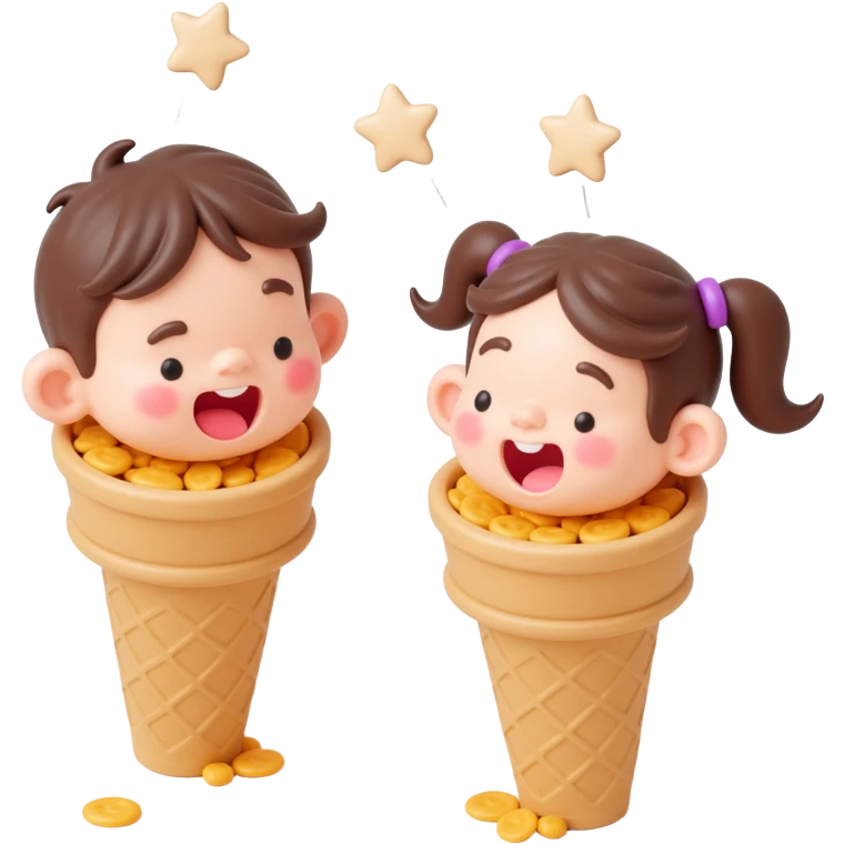 happy children with melting ice cream cones emoji