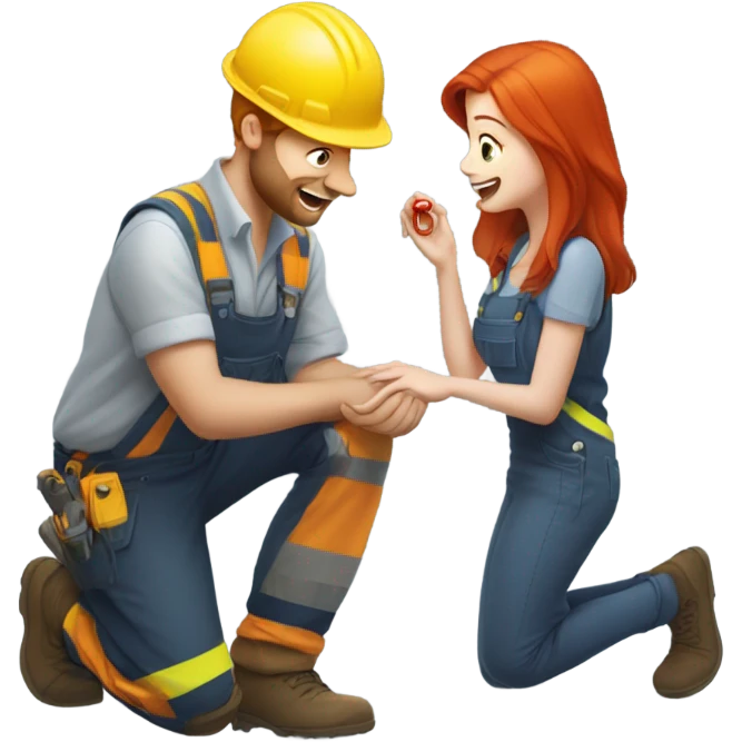 construction worker proposing marriage to red head girl emoji