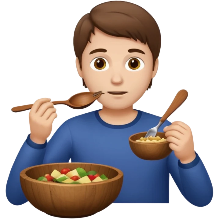 white man, brown hair, eating with a bowl emoji
