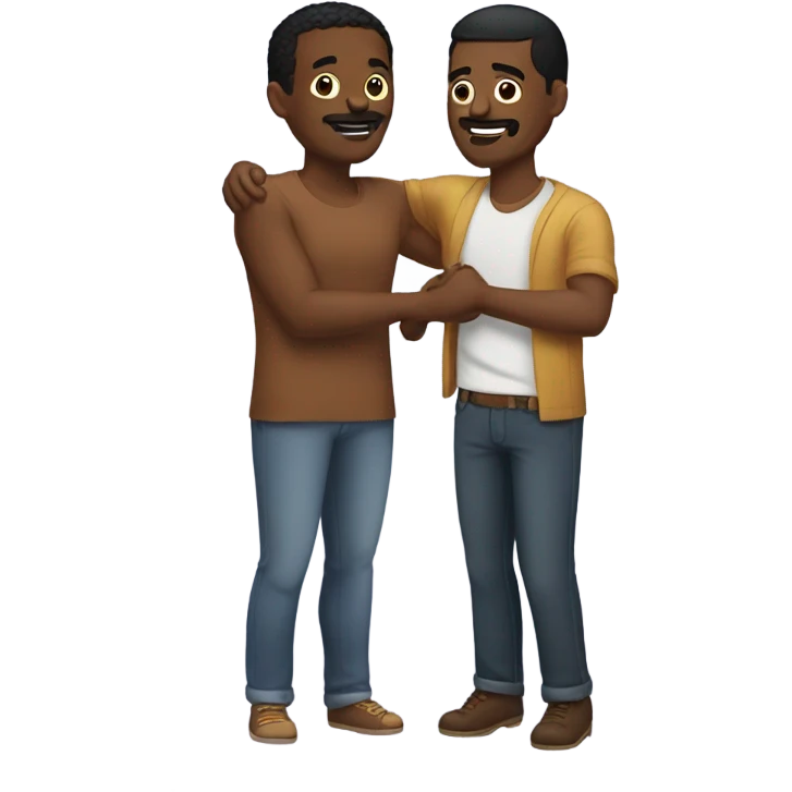 Gay Black guy and Mexican guy hugging  emoji