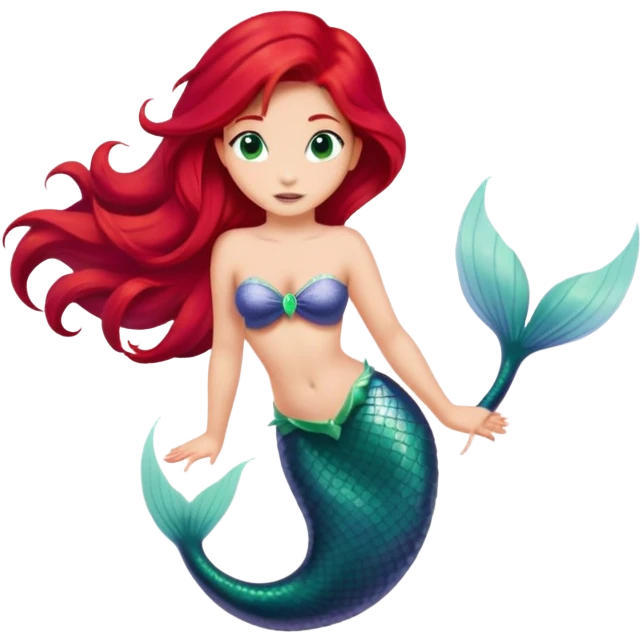 minimal Ariel mermaid with red hair and green tail, extremely simple emoji
