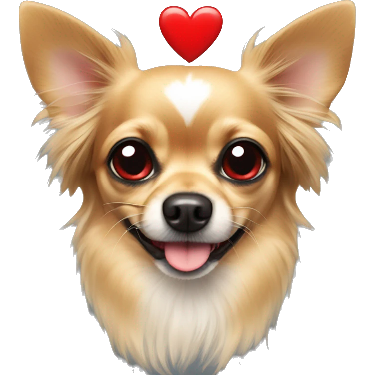 black and tan long-haired chihuahua with red hearts over eyes emoji