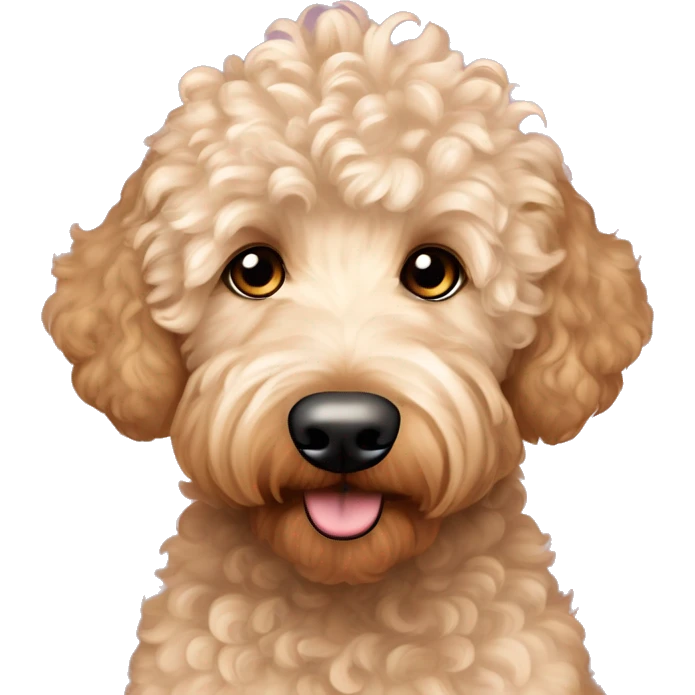 Goldendoodle-Shorthair, Mowhawk Curly top brown eye long redish curly eye-lashed short-fur male goldendoodle sweetie dog emoji