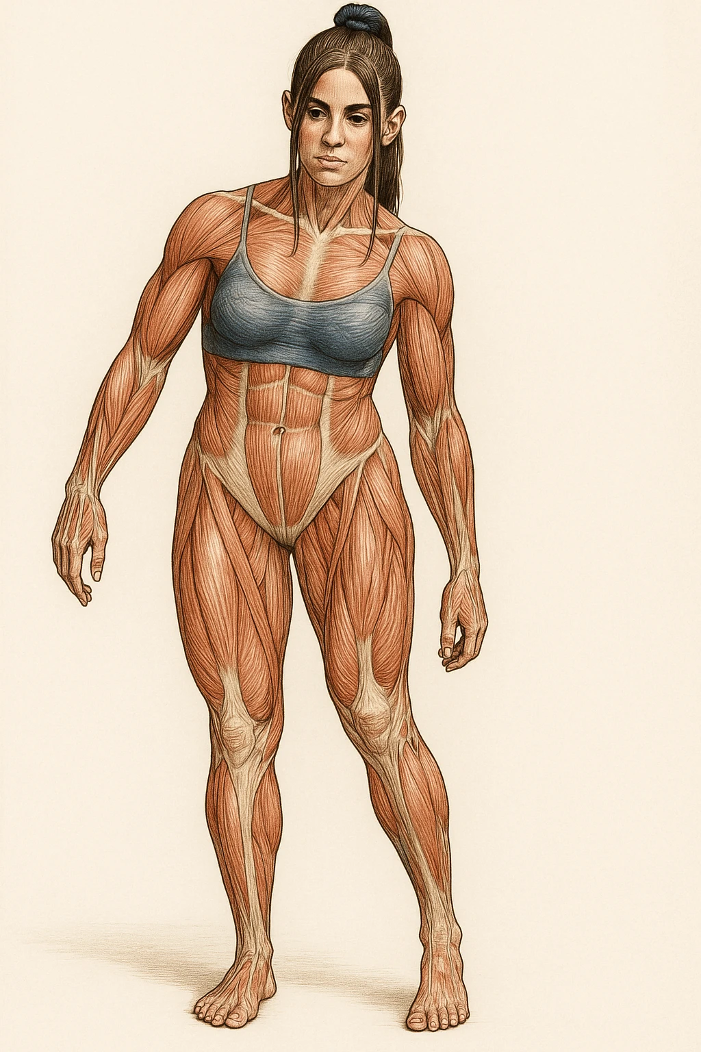Anatomical style illustration inspired by the photo showing one leg visibly smaller and less hypertrophic than the other, highlighting the muscular difference between the legs, anatomical style, variant 8. emoji