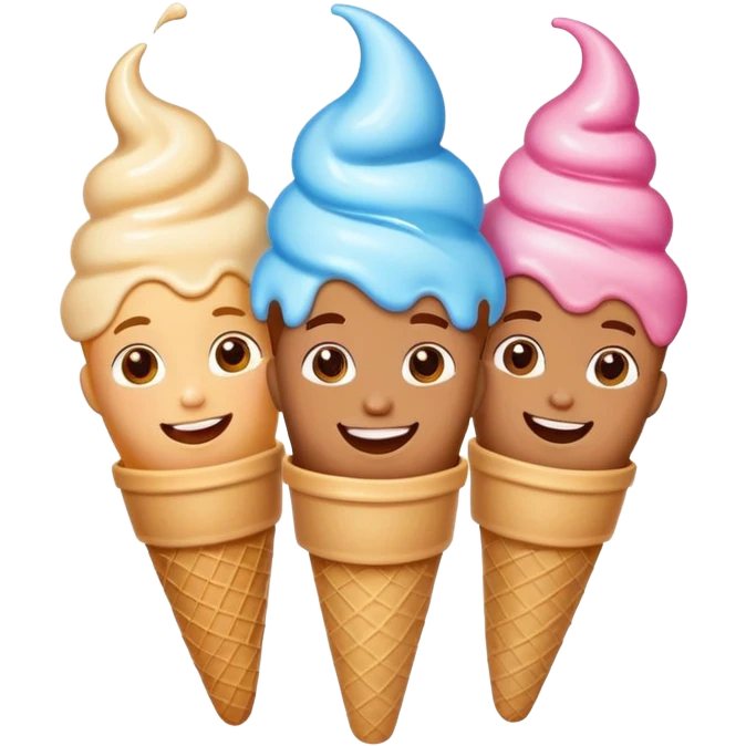 happy children with melting ice cream cones emoji