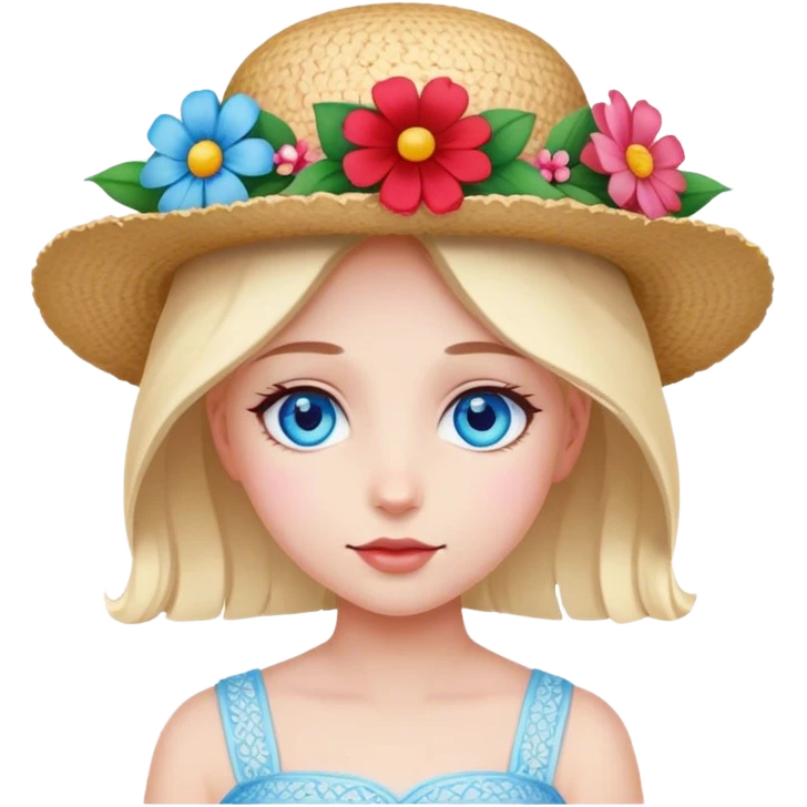 girl in a flower hat with blue eyes  emoji